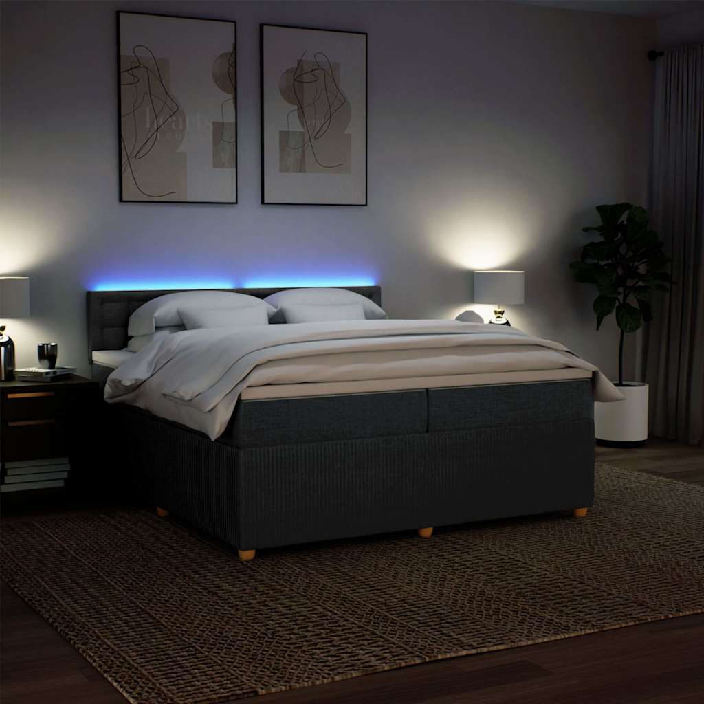 Κρεβάτι Boxspring με Στρώμα Σκούρο Γκρι 200x200 εκ. Υφασμάτινο - Pakobazaar
