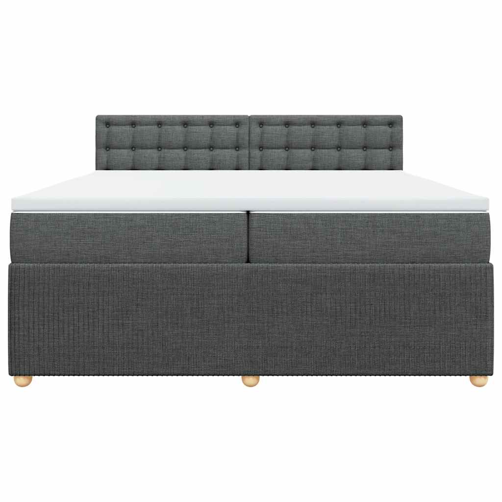 Κρεβάτι Boxspring με Στρώμα Σκούρο Γκρι 200x200 εκ. Υφασμάτινο - Pakobazaar