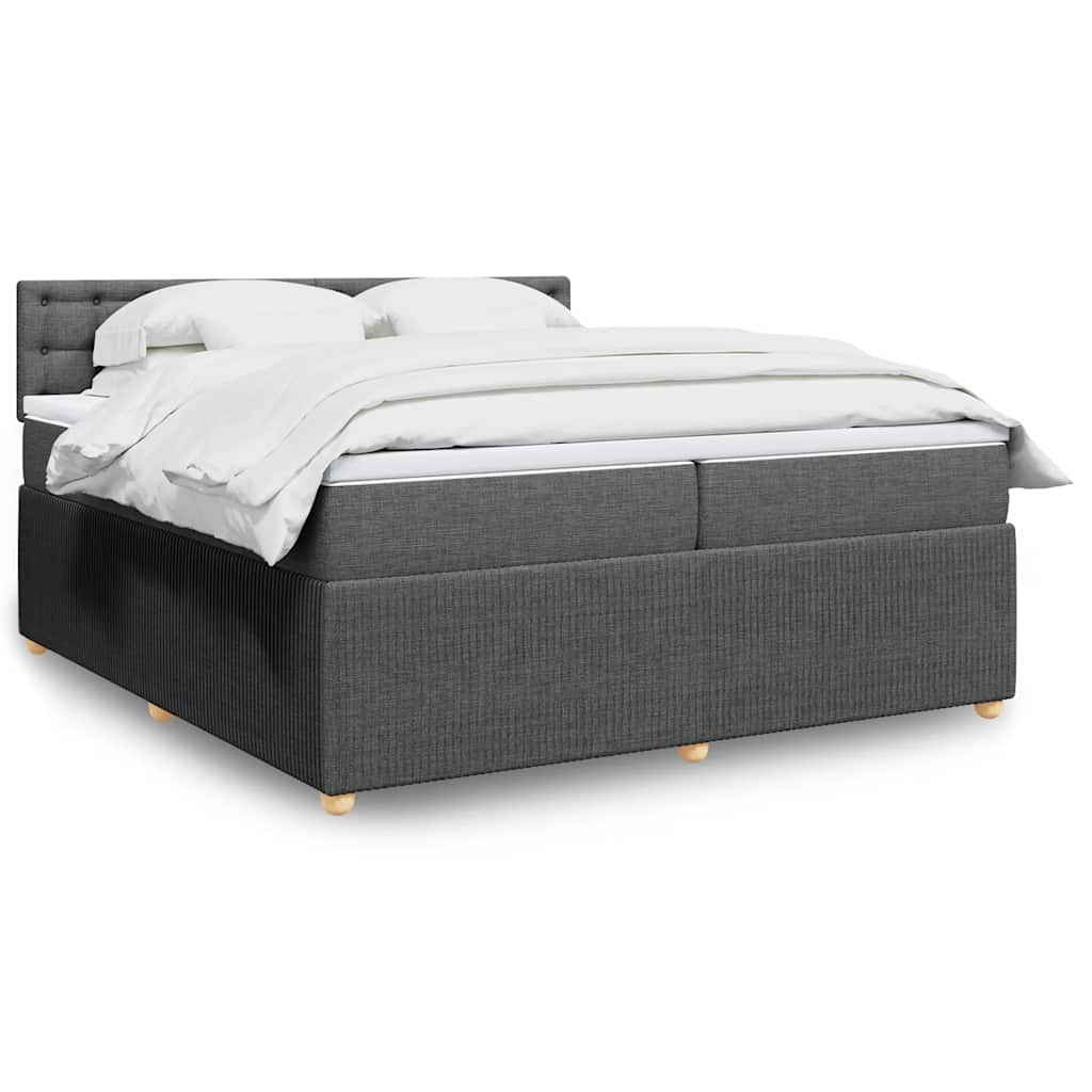 Κρεβάτι Boxspring με Στρώμα Σκούρο Γκρι 200x200 εκ. Υφασμάτινο - Pakobazaar