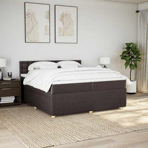 Κρεβάτι Boxspring με Στρώμα Σκούρο Καφέ 200x200 εκ. Υφασμάτινο - Pakobazaar