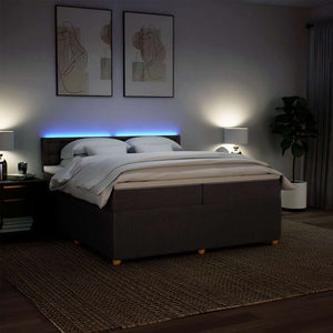 Κρεβάτι Boxspring με Στρώμα Σκούρο Καφέ 200x200 εκ. Υφασμάτινο - Pakobazaar