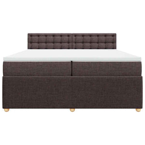 Κρεβάτι Boxspring με Στρώμα Σκούρο Καφέ 200x200 εκ. Υφασμάτινο - Pakobazaar