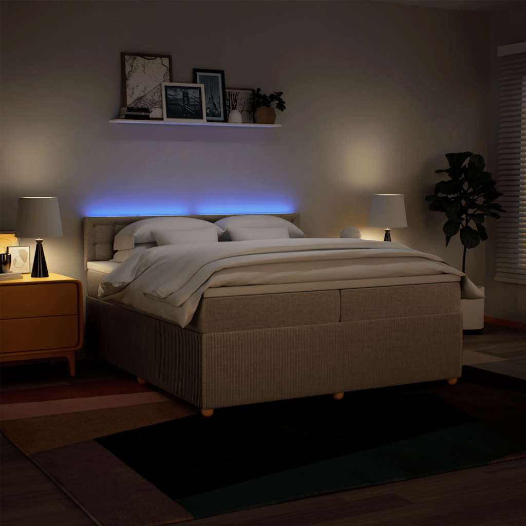 Κρεβάτι Boxspring με Στρώμα Κρεμ 200x200 εκ. Υφασμάτινο - Pakobazaar