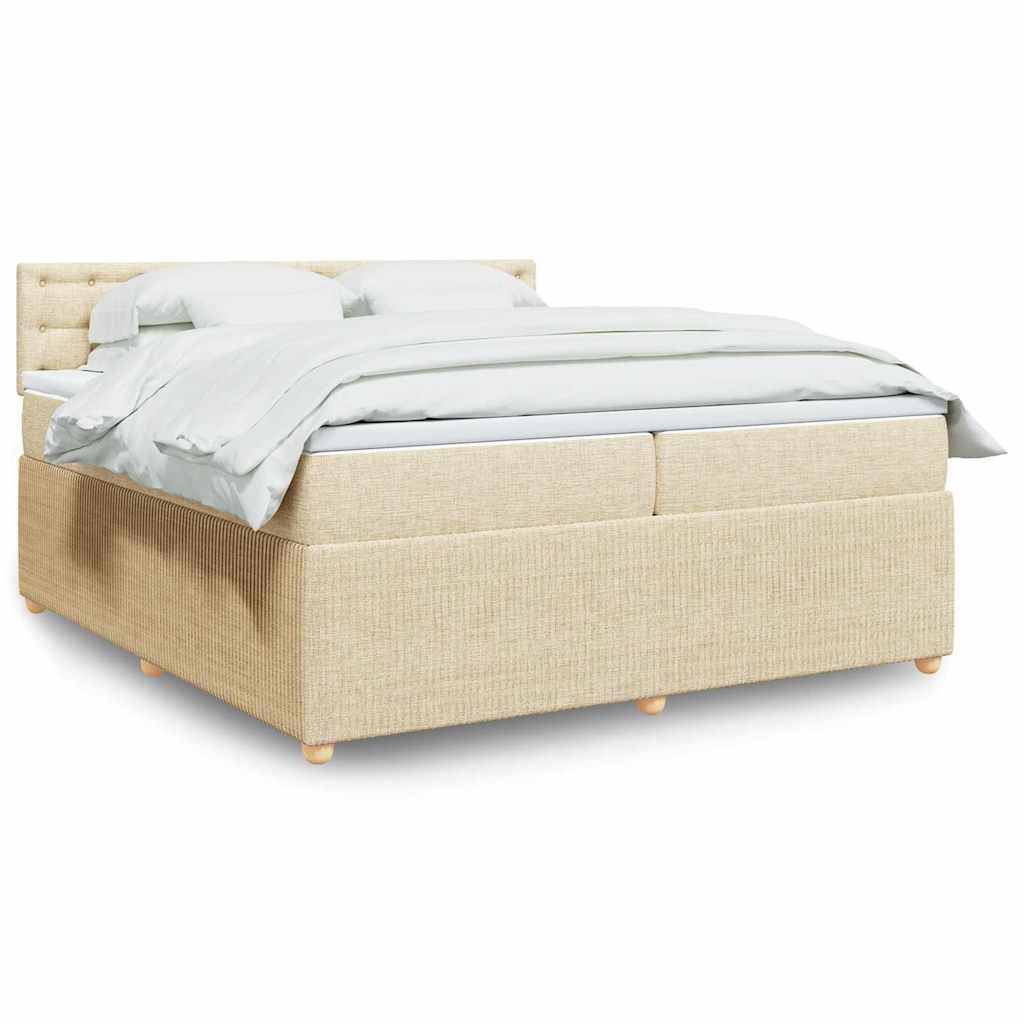 Κρεβάτι Boxspring με Στρώμα Κρεμ 200x200 εκ. Υφασμάτινο - Pakobazaar