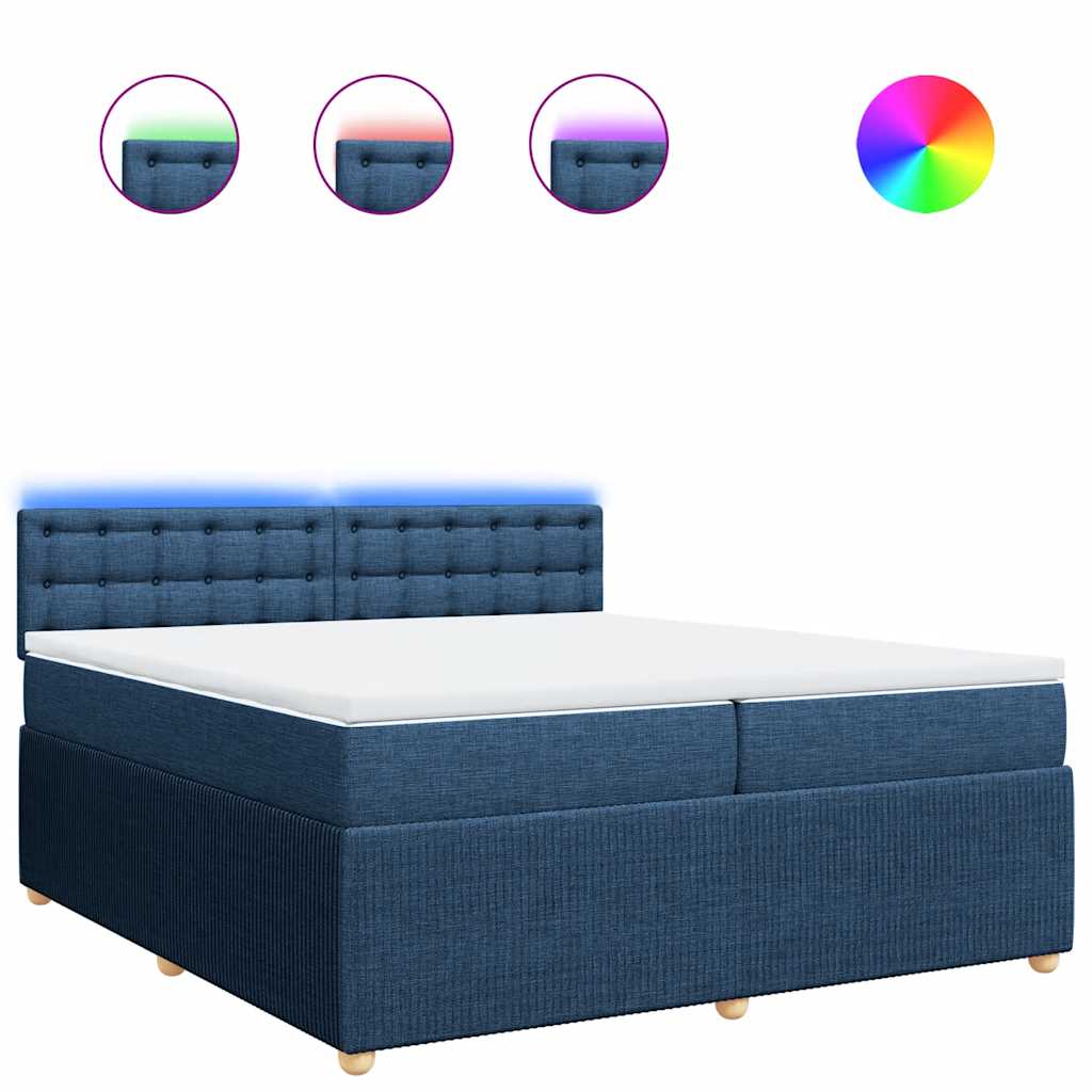 Κρεβάτι Boxspring με Στρώμα Μπλε 200x200 εκ. Υφασμάτινο - Pakobazaar