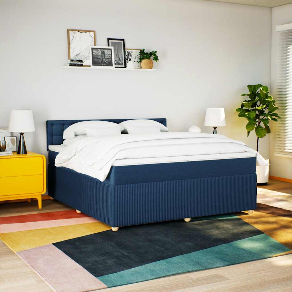 Κρεβάτι Boxspring με Στρώμα Μπλε 200x200 εκ. Υφασμάτινο - Pakobazaar