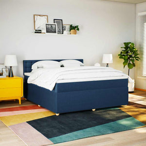 Κρεβάτι Boxspring με Στρώμα Μπλε 200x200 εκ. Υφασμάτινο - Pakobazaar
