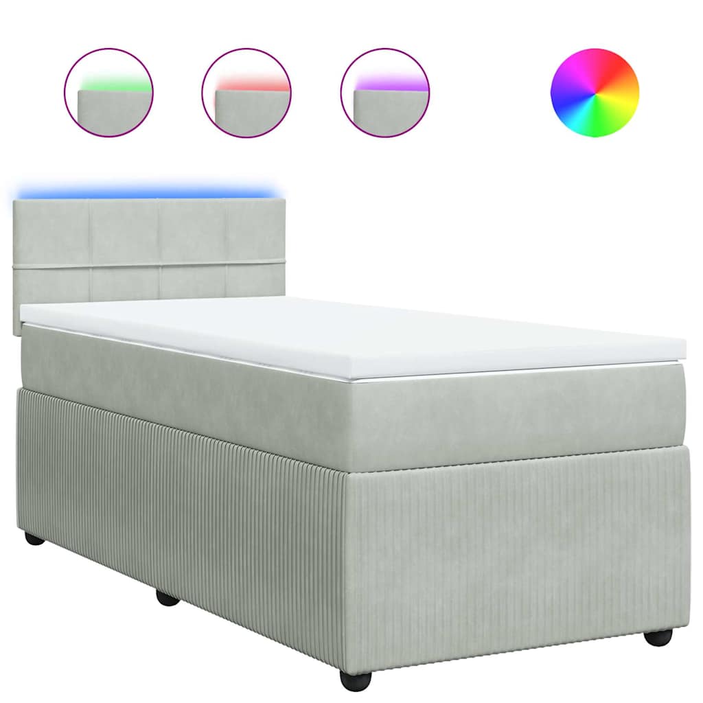 Κρεβάτι Boxspring με Στρώμα Ανοιχτό Γκρι 80x200 εκ. Βελούδινο - Pakobazaar