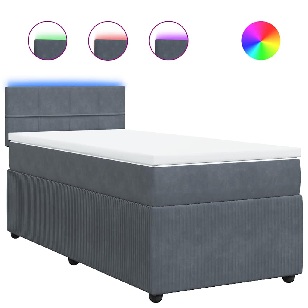 Κρεβάτι Boxspring με Στρώμα Σκούρο Γκρι 80x200 εκ. Βελούδινο - Pakobazaar