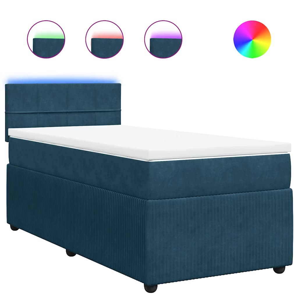 Κρεβάτι Boxspring με Στρώμα Μπλε 80 x 200 εκ. Βελούδινο - Pakobazaar