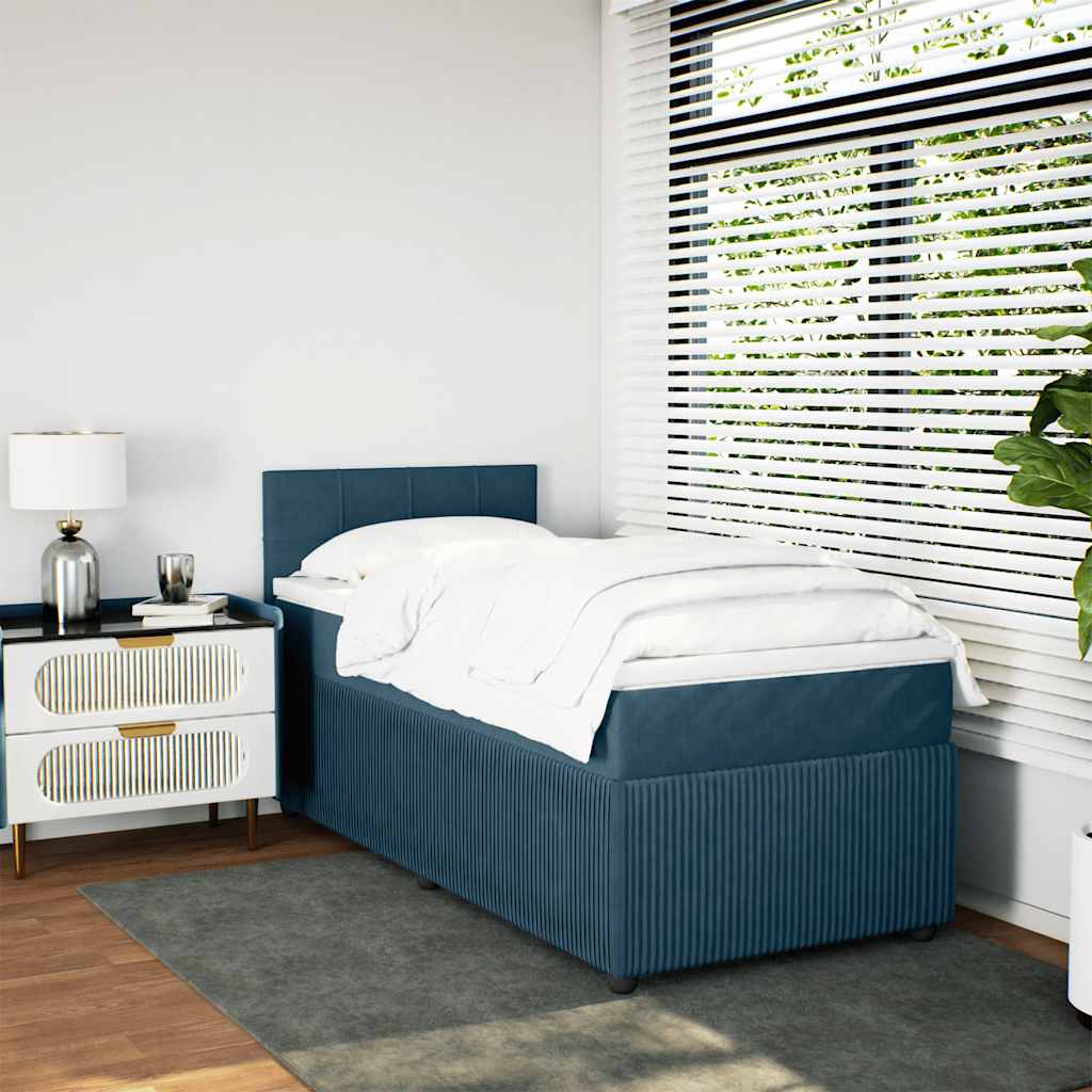 Κρεβάτι Boxspring με Στρώμα Μπλε 80 x 200 εκ. Βελούδινο - Pakobazaar