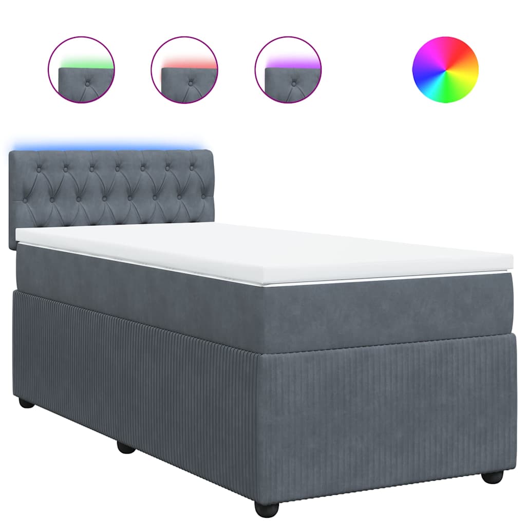Κρεβάτι Boxspring με Στρώμα Σκούρο Γκρι 80x200 εκ. Βελούδινο - Pakobazaar