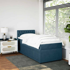 Κρεβάτι Boxspring με Στρώμα Μπλε 80 x 200 εκ. Βελούδινο - Pakobazaar