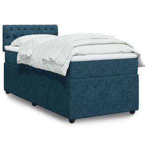 Κρεβάτι Boxspring με Στρώμα Μπλε 80 x 200 εκ. Βελούδινο - Pakobazaar