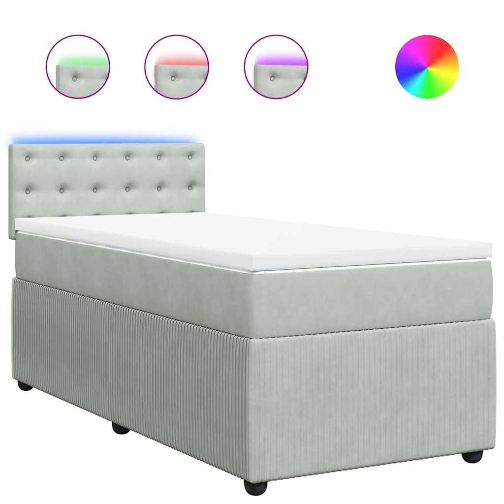 Κρεβάτι Boxspring με Στρώμα Ανοιχτό Γκρι 80x200 εκ. Βελούδινο - Pakobazaar