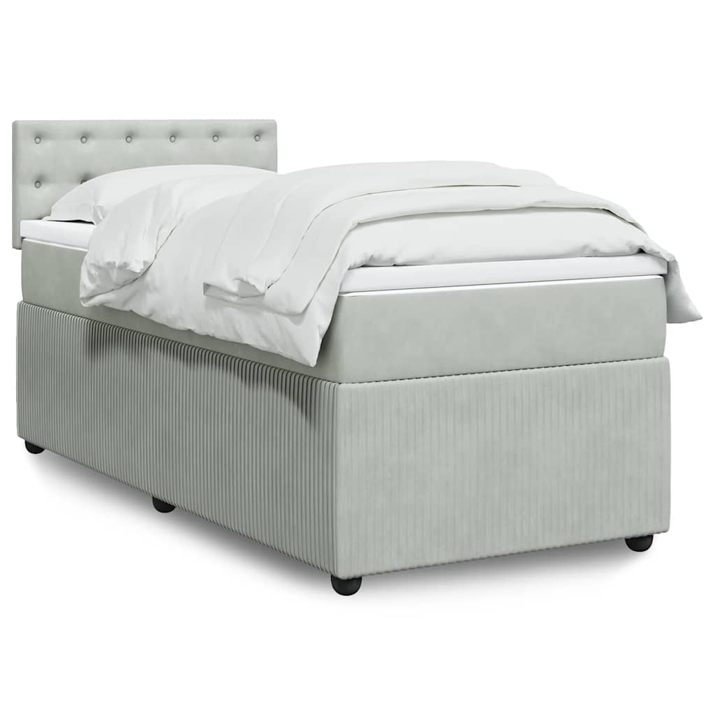 Κρεβάτι Boxspring με Στρώμα Ανοιχτό Γκρι 80x200 εκ. Βελούδινο - Pakobazaar