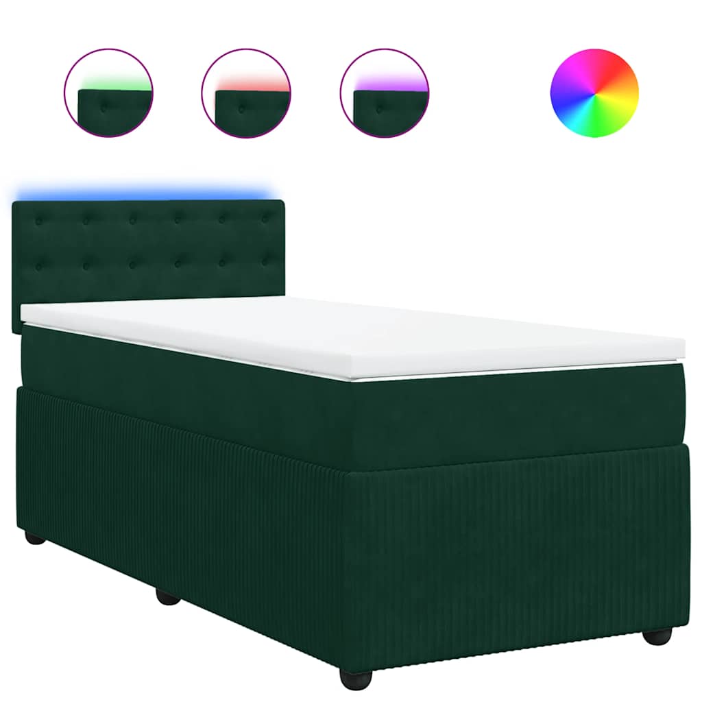 Κρεβάτι Boxspring με Στρώμα Σκούρο Πράσινο 80x200 εκ. Βελούδινο - Pakobazaar