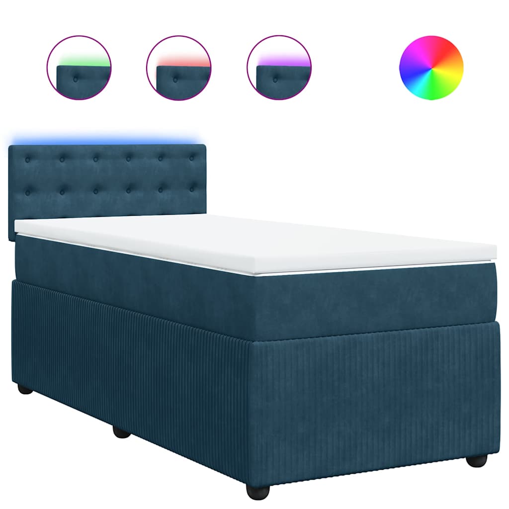 Κρεβάτι Boxspring με Στρώμα Μπλε 80 x 200 εκ. Βελούδινο - Pakobazaar