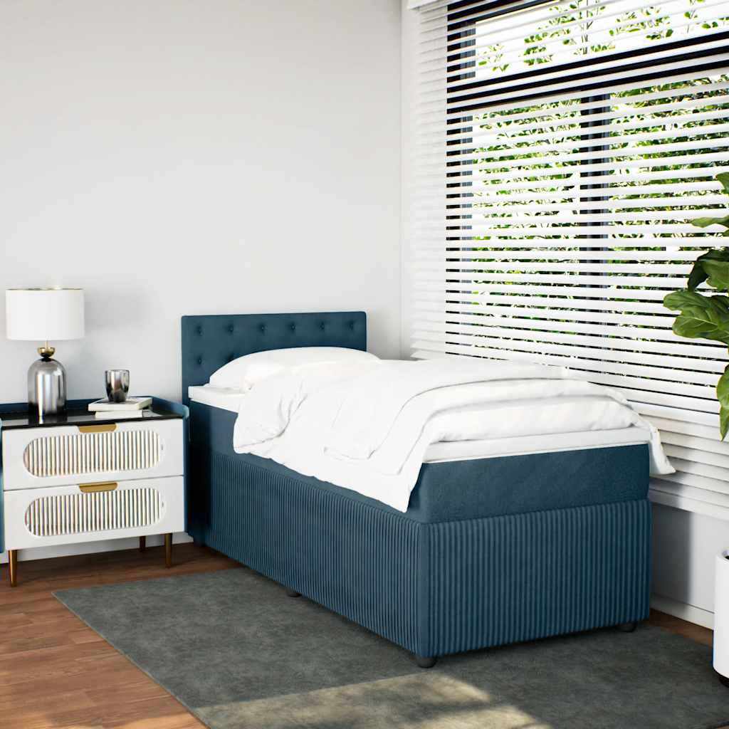 Κρεβάτι Boxspring με Στρώμα Μπλε 80 x 200 εκ. Βελούδινο - Pakobazaar