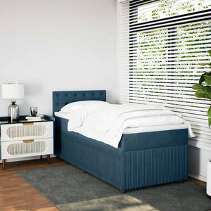 Κρεβάτι Boxspring με Στρώμα Μπλε 80 x 200 εκ. Βελούδινο - Pakobazaar
