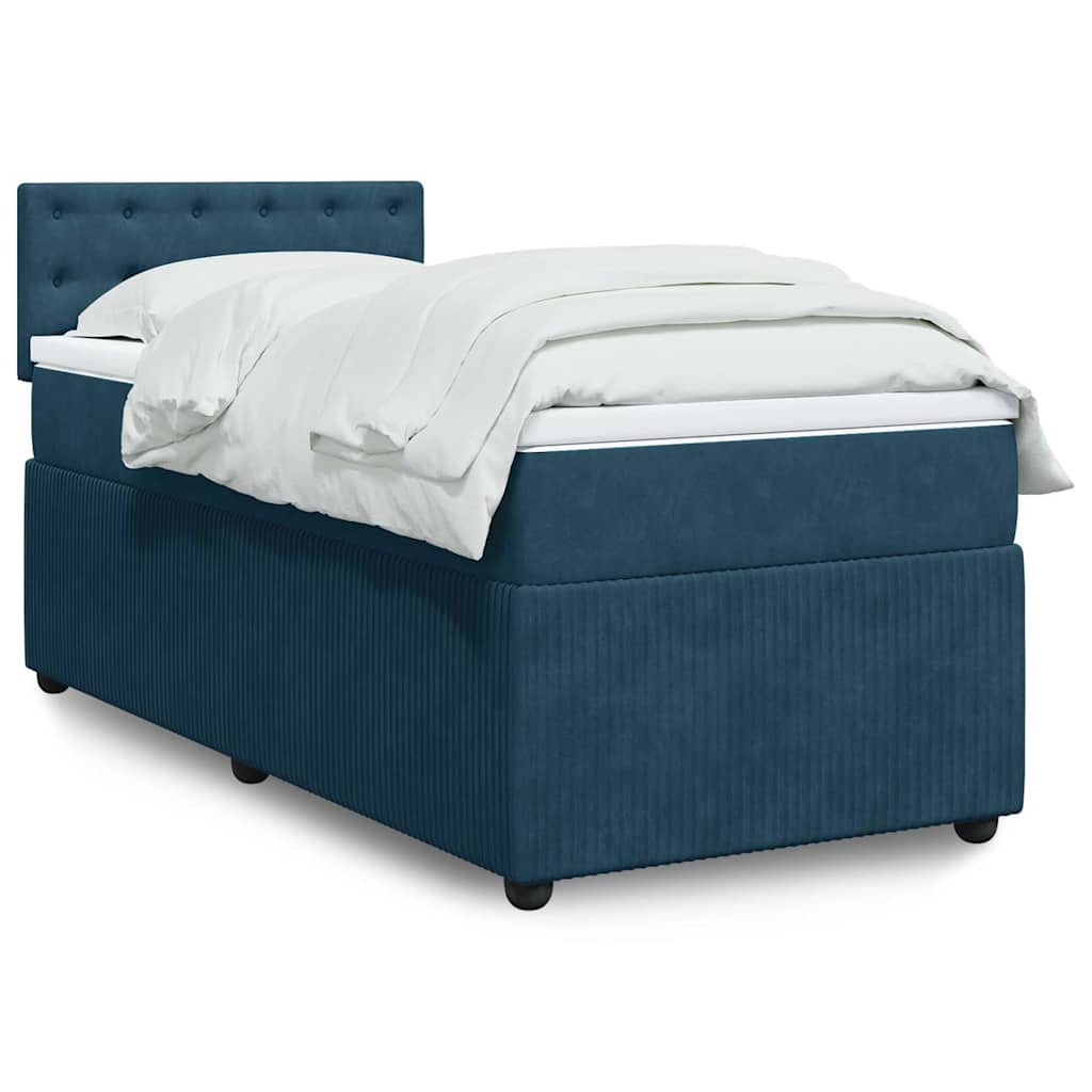 Κρεβάτι Boxspring με Στρώμα Μπλε 80 x 200 εκ. Βελούδινο - Pakobazaar