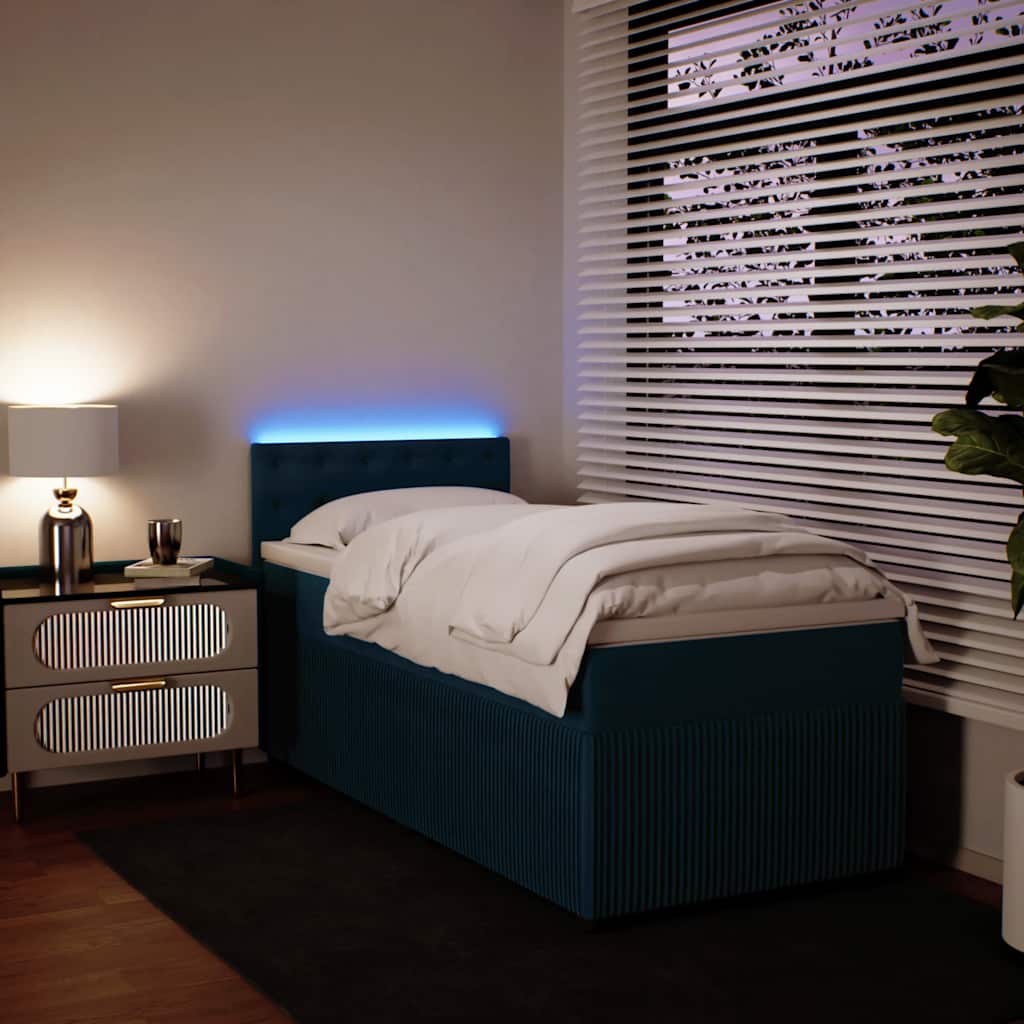 Κρεβάτι Boxspring με Στρώμα Μπλε 80 x 200 εκ. Βελούδινο - Pakobazaar