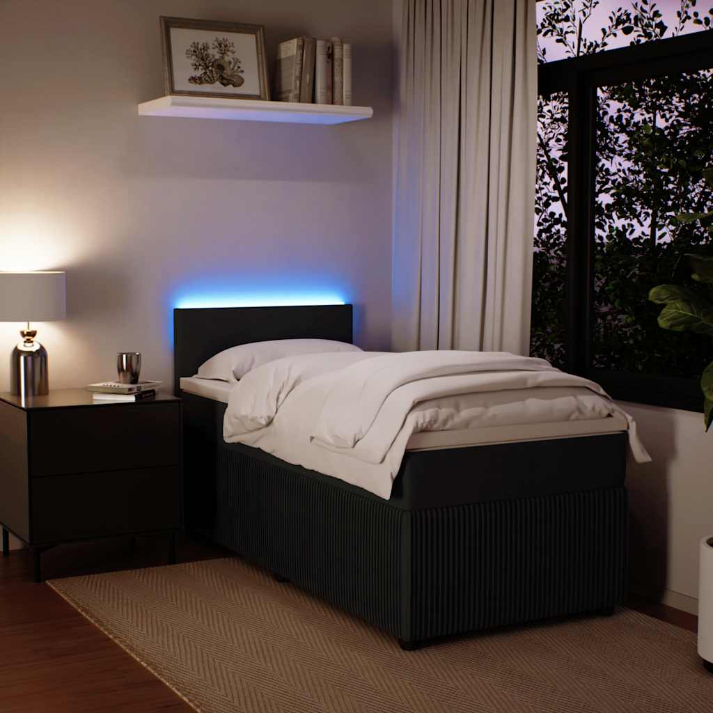 Κρεβάτι Boxspring με Στρώμα Μαύρο 90x190 εκ. Βελούδινο - Pakobazaar