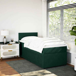 Κρεβάτι Boxspring με Στρώμα Σκούρο Πράσινο 90x190 εκ. Βελούδινο - Pakobazaar