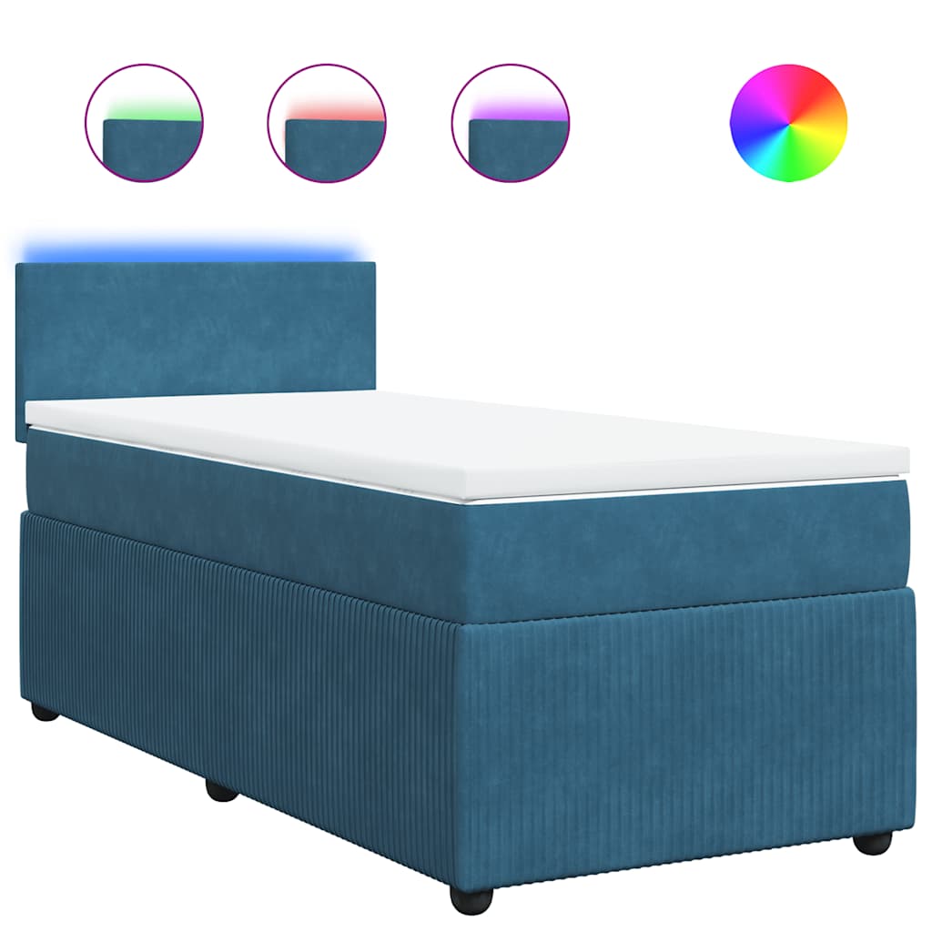 Κρεβάτι Boxspring με Στρώμα Μπλε 90x190 εκ. Βελούδινο - Pakobazaar