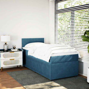 Κρεβάτι Boxspring με Στρώμα Μπλε 90x190 εκ. Βελούδινο - Pakobazaar