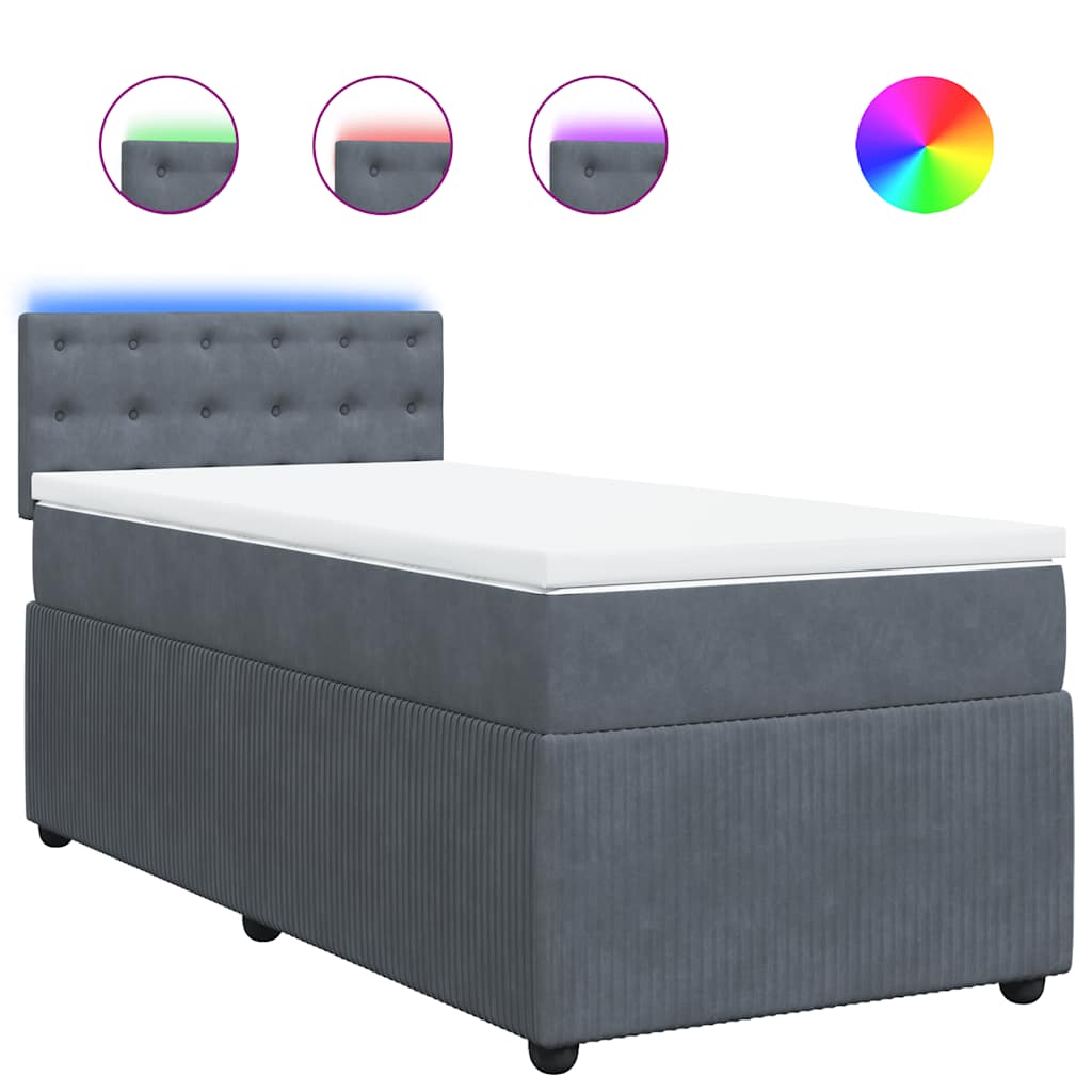 Κρεβάτι Boxspring με Στρώμα Σκούρο Γκρι 90x190 εκ. Βελούδινο - Pakobazaar