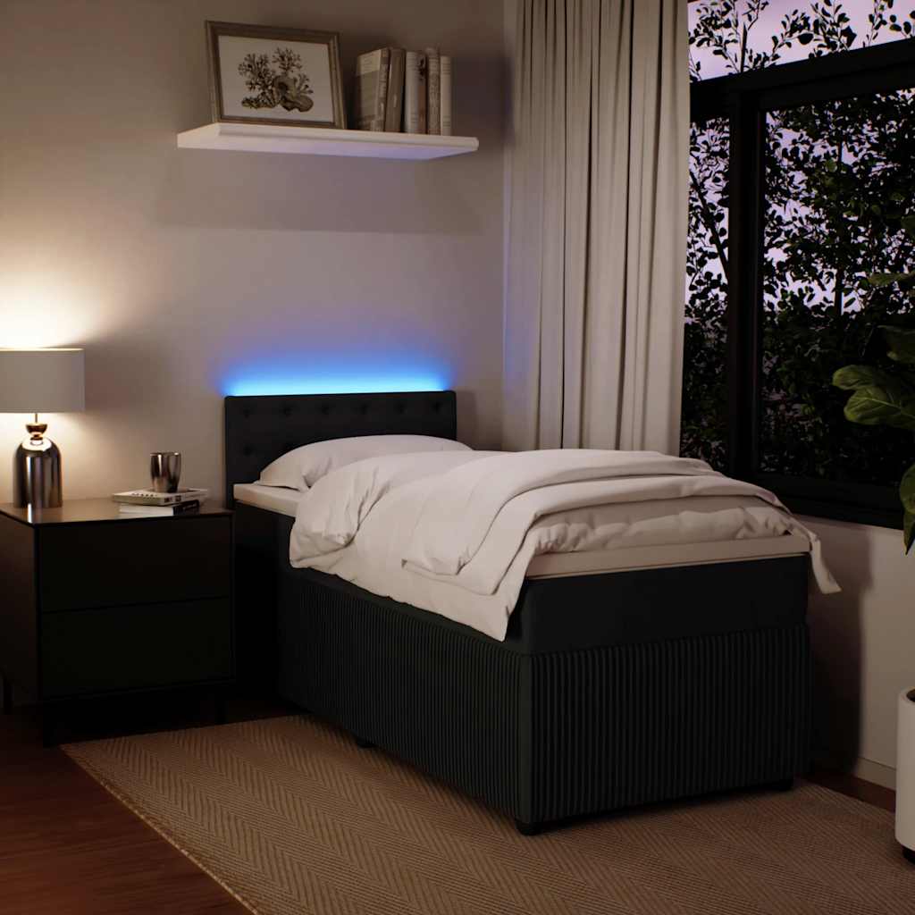 Κρεβάτι Boxspring με Στρώμα Μαύρο 90x190 εκ. Βελούδινο - Pakobazaar