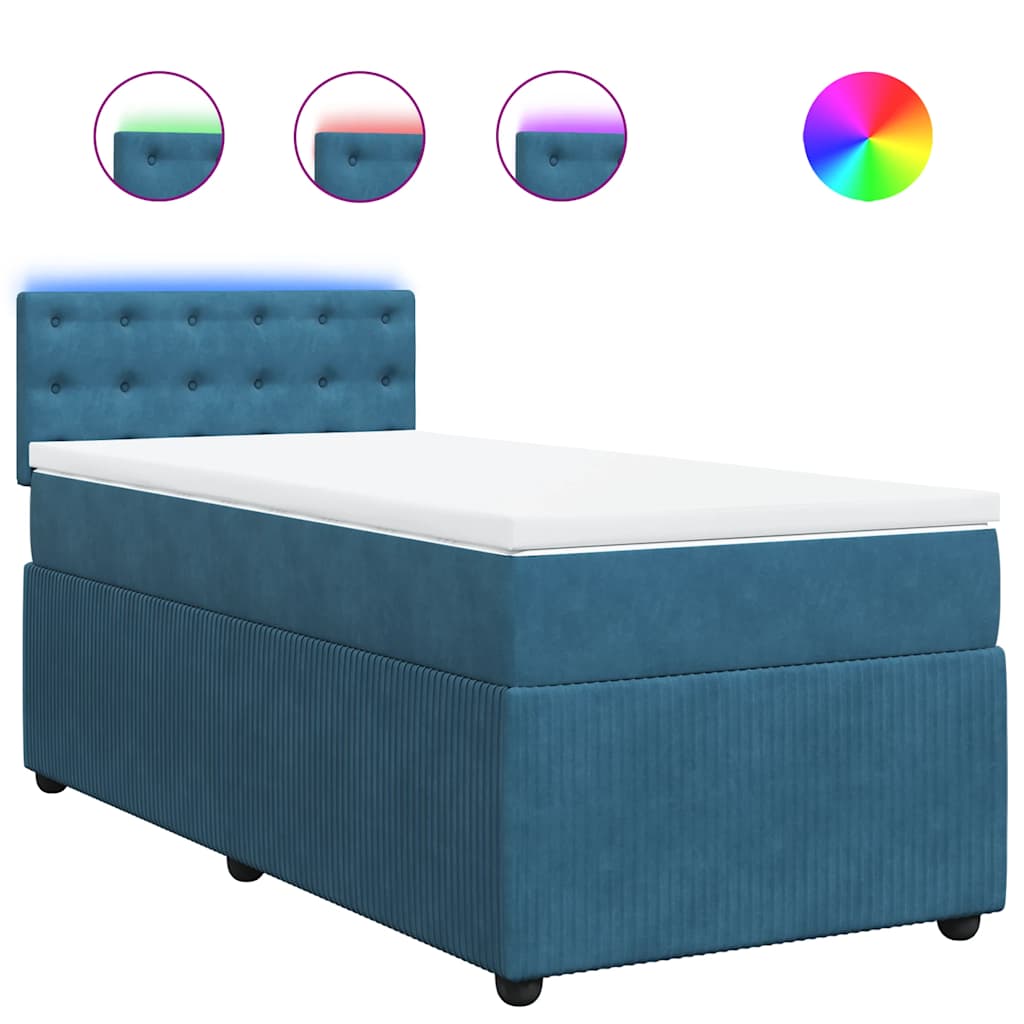 Κρεβάτι Boxspring με Στρώμα Μπλε 90x190 εκ. Βελούδινο - Pakobazaar
