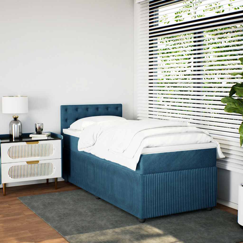 Κρεβάτι Boxspring με Στρώμα Μπλε 90x190 εκ. Βελούδινο - Pakobazaar