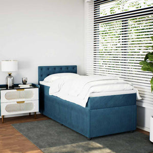 Κρεβάτι Boxspring με Στρώμα Μπλε 90x190 εκ. Βελούδινο - Pakobazaar