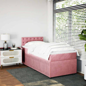 Κρεβάτι Boxspring με Στρώμα Ροζ 90x190 εκ. Βελούδινο - Pakobazaar