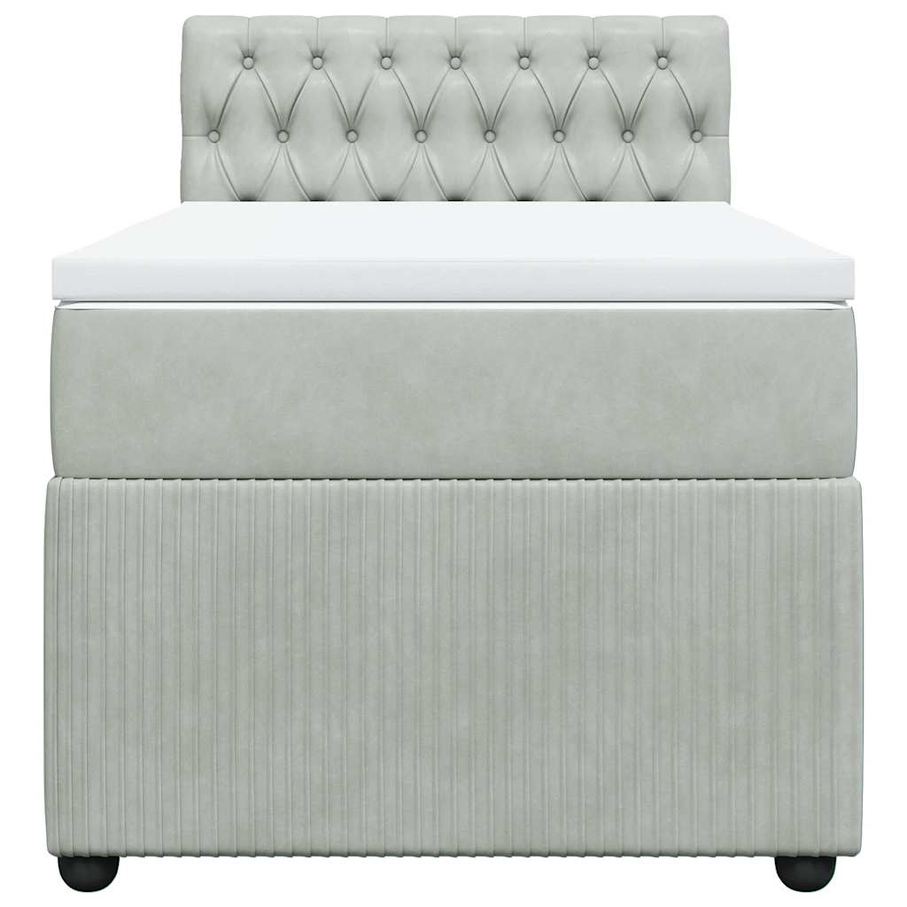 Κρεβάτι Boxspring με Στρώμα Ανοιχτό Γκρι 90x190 εκ. Βελούδινο - Pakobazaar