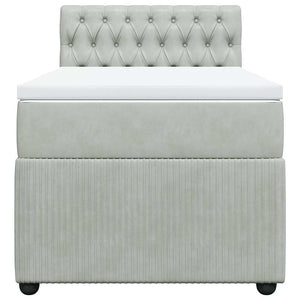 Κρεβάτι Boxspring με Στρώμα Ανοιχτό Γκρι 90x190 εκ. Βελούδινο - Pakobazaar