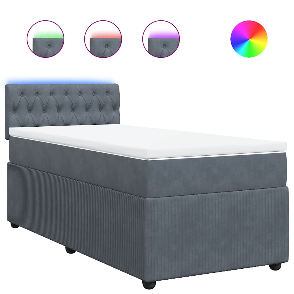 Κρεβάτι Boxspring με Στρώμα Σκούρο Γκρι 90x190 εκ. Βελούδινο - Pakobazaar