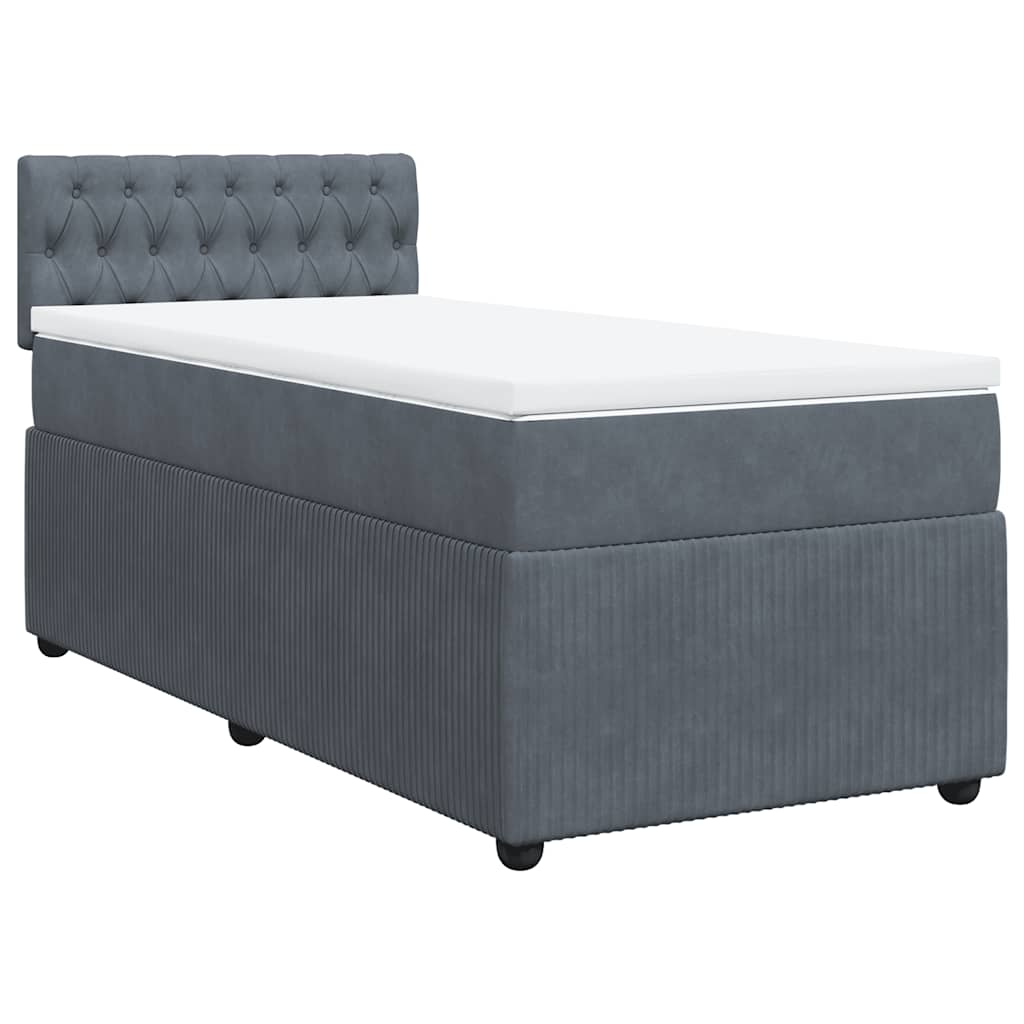 Κρεβάτι Boxspring με Στρώμα Σκούρο Γκρι 90x190 εκ. Βελούδινο - Pakobazaar