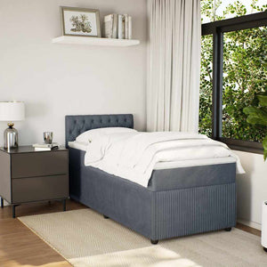 Κρεβάτι Boxspring με Στρώμα Σκούρο Γκρι 90x190 εκ. Βελούδινο - Pakobazaar