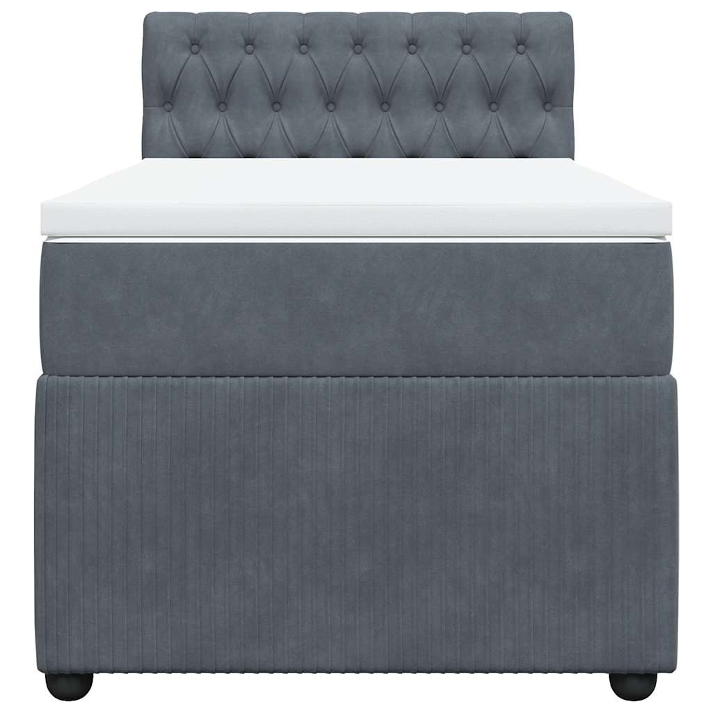 Κρεβάτι Boxspring με Στρώμα Σκούρο Γκρι 90x190 εκ. Βελούδινο - Pakobazaar