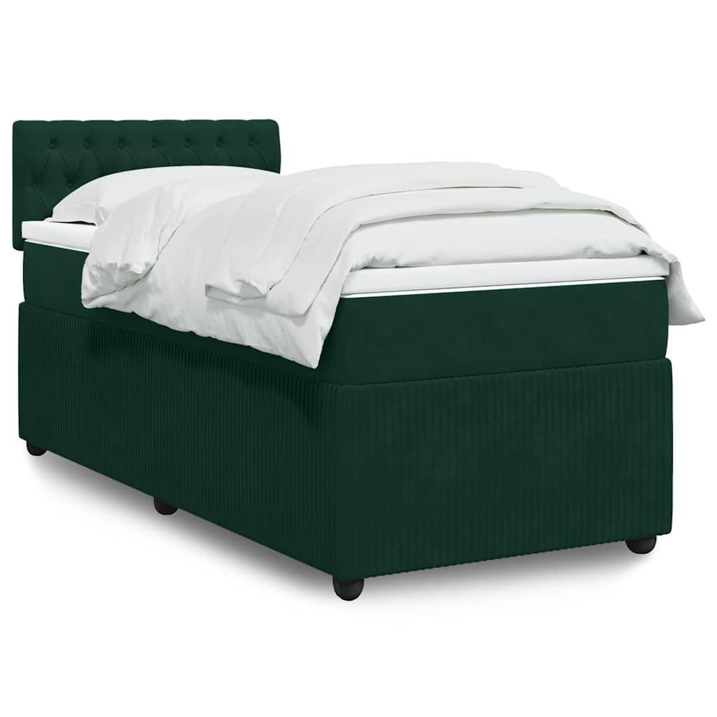 Κρεβάτι Boxspring με Στρώμα Σκούρο Πράσινο 90x190 εκ. Βελούδινο - Pakobazaar