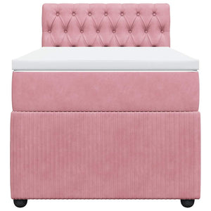 Κρεβάτι Boxspring με Στρώμα Ροζ 90x190 εκ. Βελούδινο - Pakobazaar
