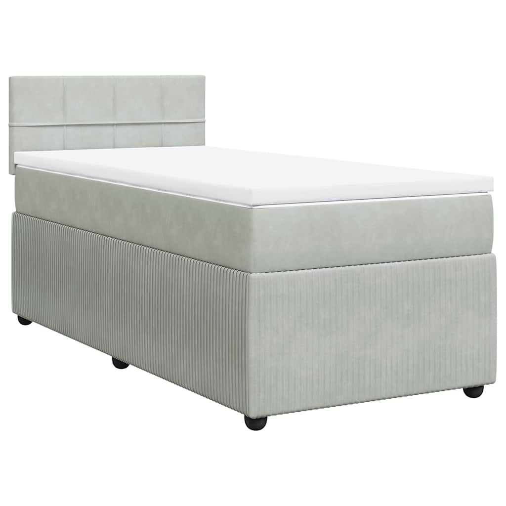 Κρεβάτι Boxspring με Στρώμα Ανοιχτό Γκρι 90x190 εκ. Βελούδινο - Pakobazaar