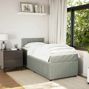 Κρεβάτι Boxspring με Στρώμα Ανοιχτό Γκρι 90x190 εκ. Βελούδινο - Pakobazaar