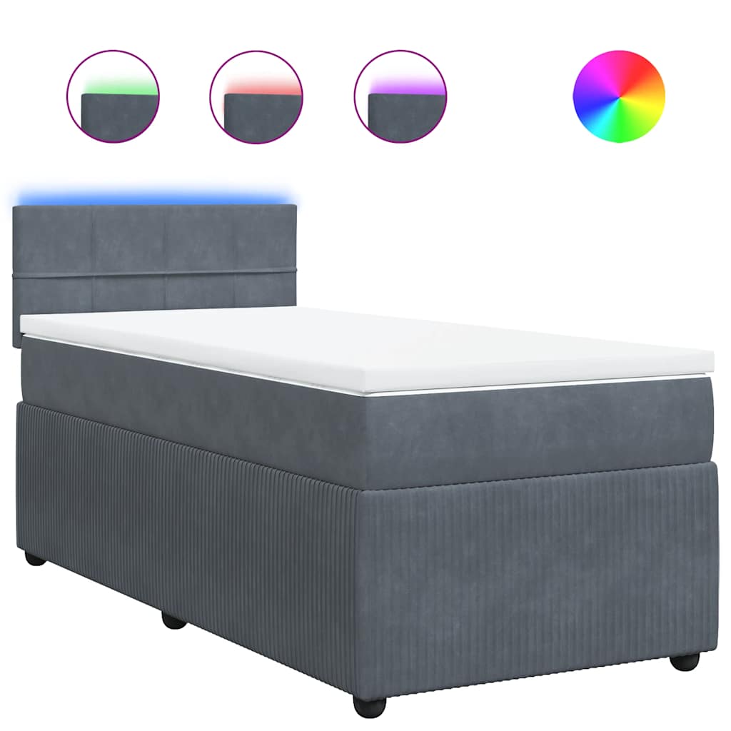 Κρεβάτι Boxspring με Στρώμα Σκούρο Γκρι 90x190 εκ. Βελούδινο - Pakobazaar