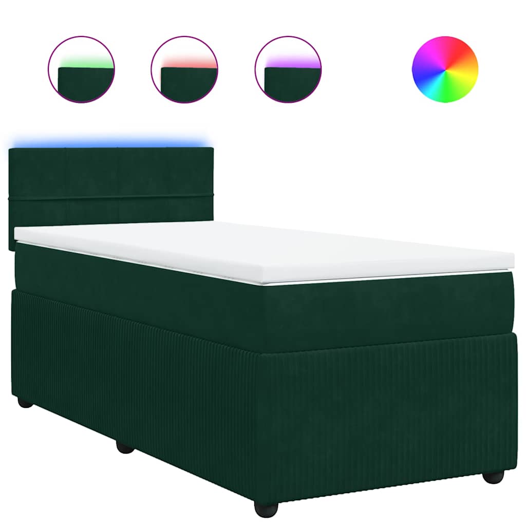 Κρεβάτι Boxspring με Στρώμα Σκούρο Πράσινο 90x190 εκ. Βελούδινο