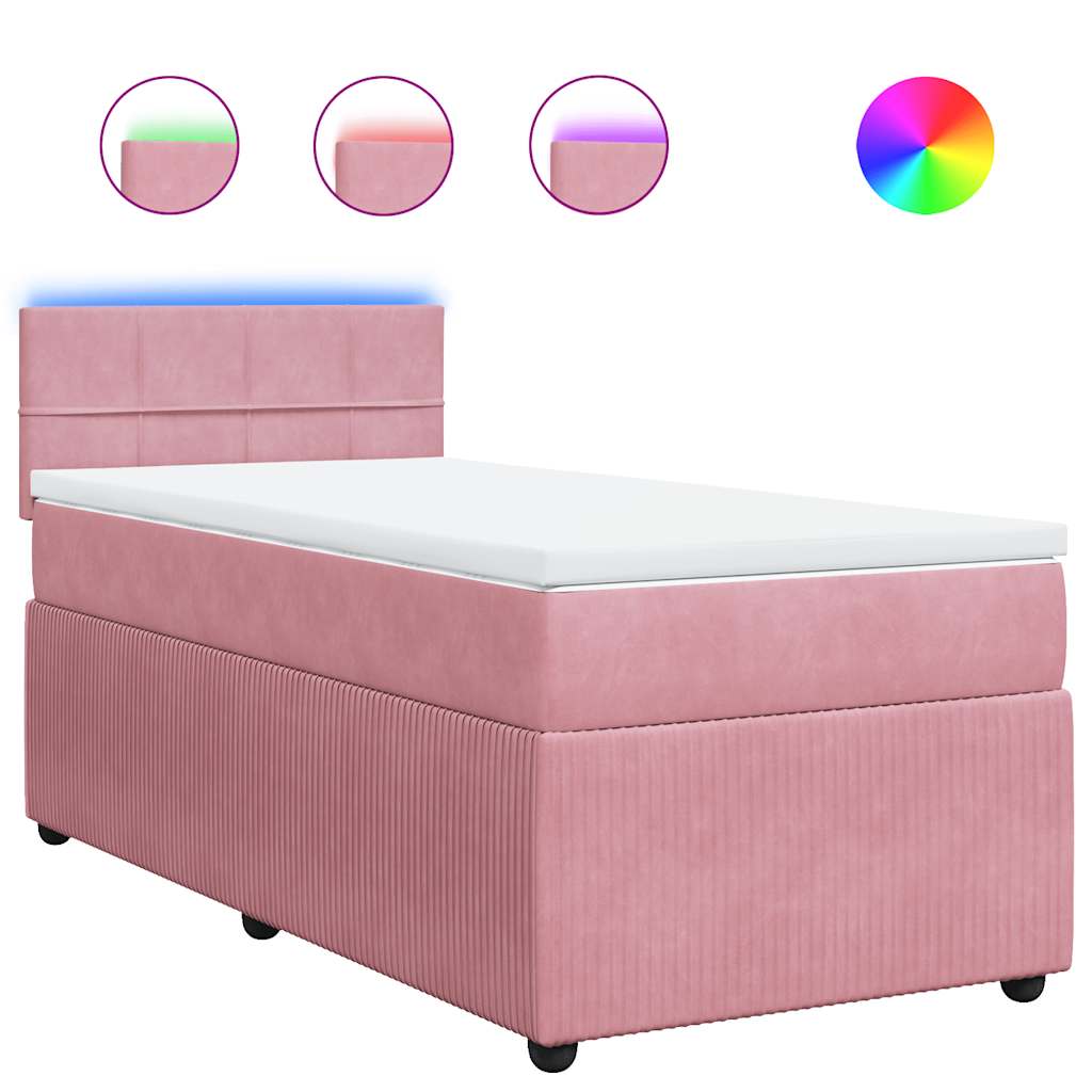 Κρεβάτι Boxspring με Στρώμα Ροζ 90x190 εκ. Βελούδινο - Pakobazaar