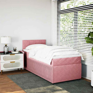 Κρεβάτι Boxspring με Στρώμα Ροζ 90x190 εκ. Βελούδινο - Pakobazaar